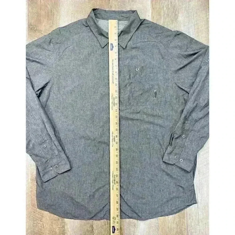 Merrell Mens XL Opti Wick UPF 30+ Shirt Metal Buttons Zip Pocket Gray Outdoor - Picture 7 of 9